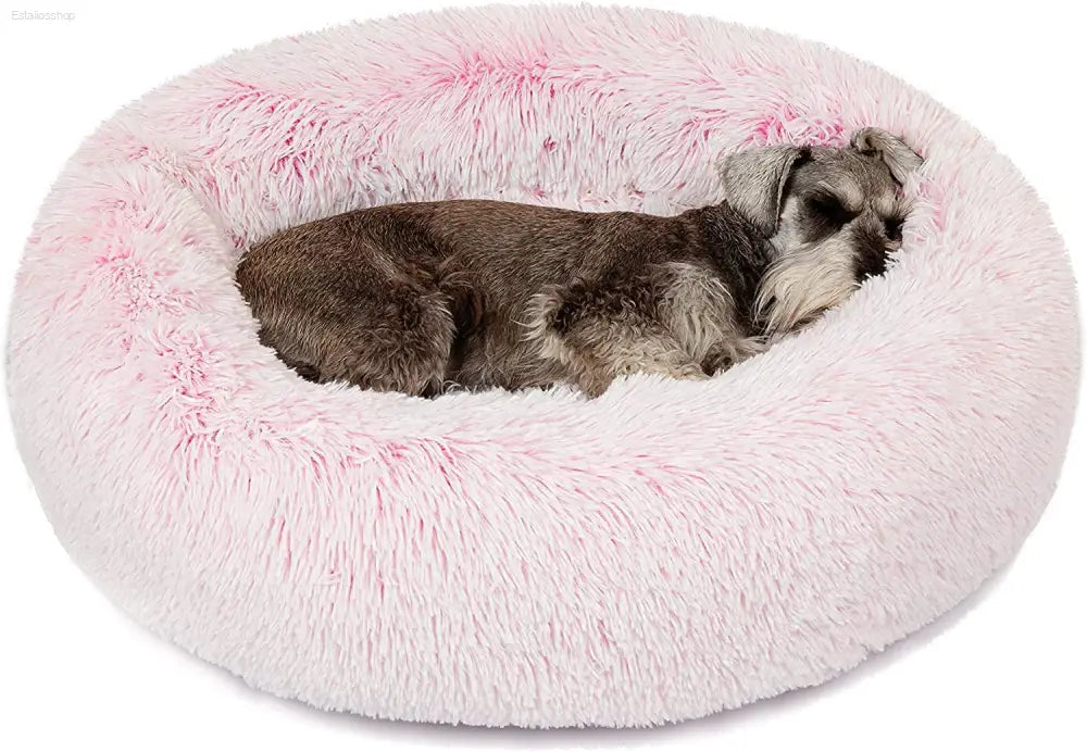 Friends Forever Fluffy Faux Fur Dog Bed - Calming Plush Sofa for Large Dogs, Machine Washable & Non-Slip, 36"x36"x8", Grey