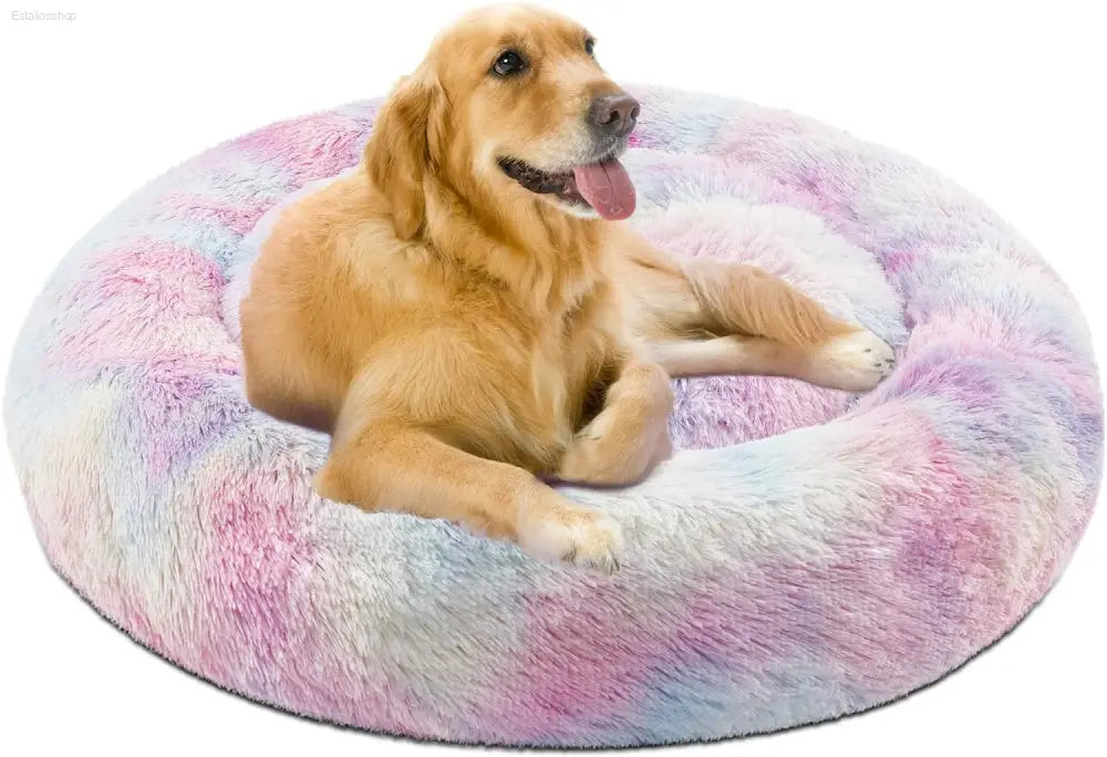 Friends Forever Fluffy Faux Fur Dog Bed - Calming Plush Sofa for Large Dogs, Machine Washable & Non-Slip, 36"x36"x8", Grey