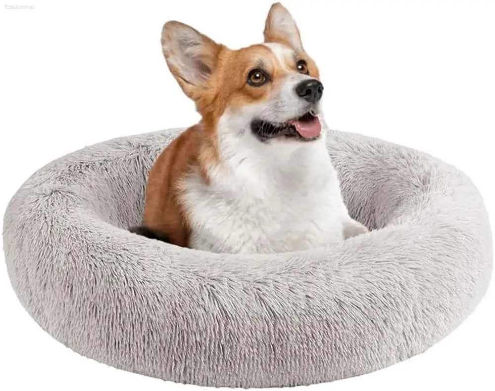Friends Forever Fluffy Faux Fur Dog Bed - Calming Plush Sofa for Large Dogs, Machine Washable & Non-Slip, 36"x36"x8", Grey
