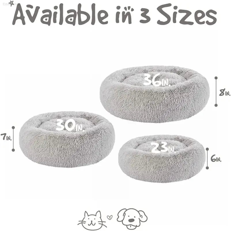 Friends Forever Fluffy Faux Fur Dog Bed - Calming Plush Sofa for Large Dogs, Machine Washable & Non-Slip, 36"x36"x8", Grey