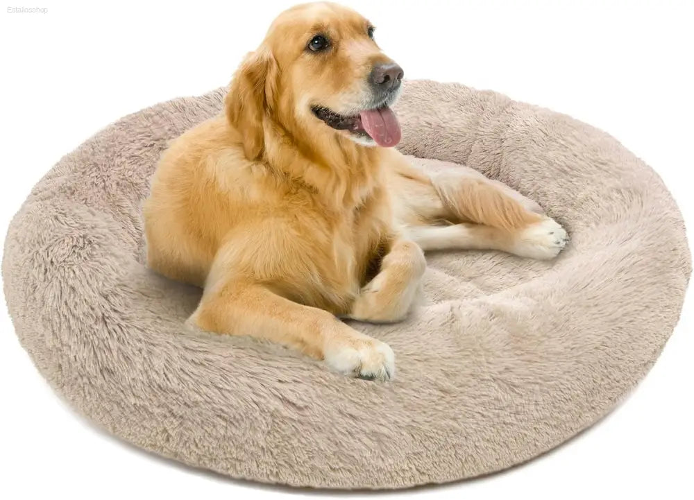 Friends Forever Fluffy Faux Fur Dog Bed - Calming Plush Sofa for Large Dogs, Machine Washable & Non-Slip, 36"x36"x8", Grey