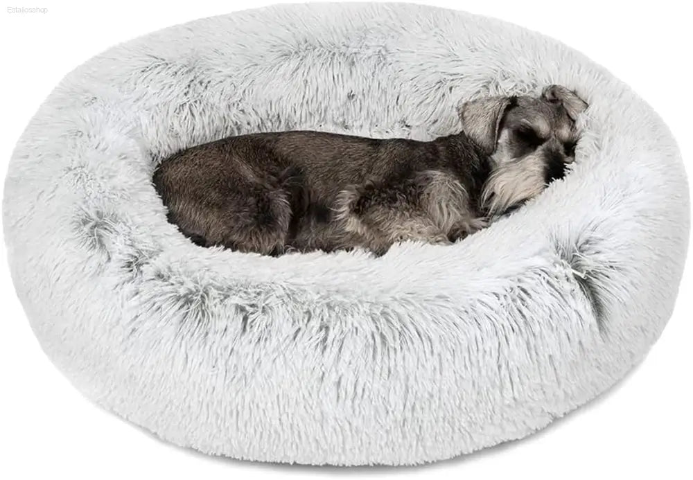 Friends Forever Fluffy Faux Fur Dog Bed - Calming Plush Sofa for Large Dogs, Machine Washable & Non-Slip, 36"x36"x8", Grey