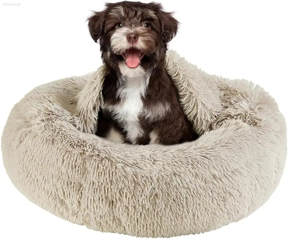 Friends Forever Fluffy Faux Fur Dog Bed - Calming Plush Sofa for Large Dogs, Machine Washable & Non-Slip, 36"x36"x8", Grey