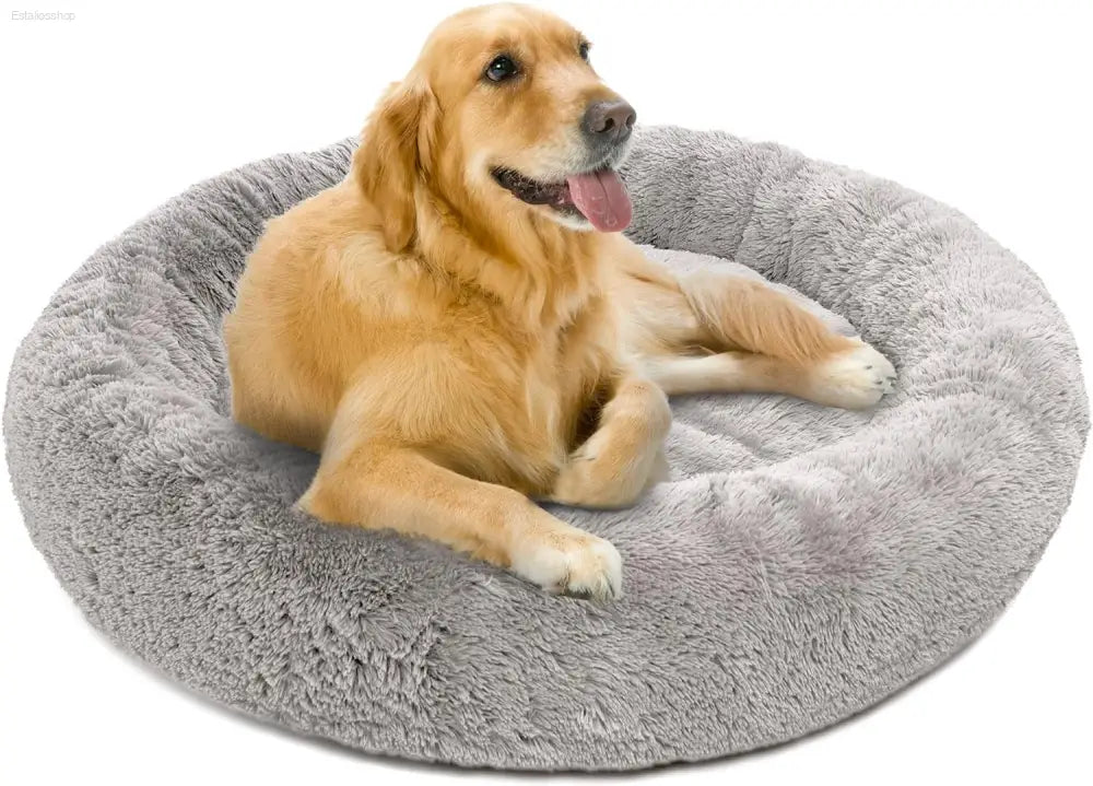 Friends Forever Fluffy Faux Fur Dog Bed - Calming Plush Sofa for Large Dogs, Machine Washable & Non-Slip, 36"x36"x8", Grey