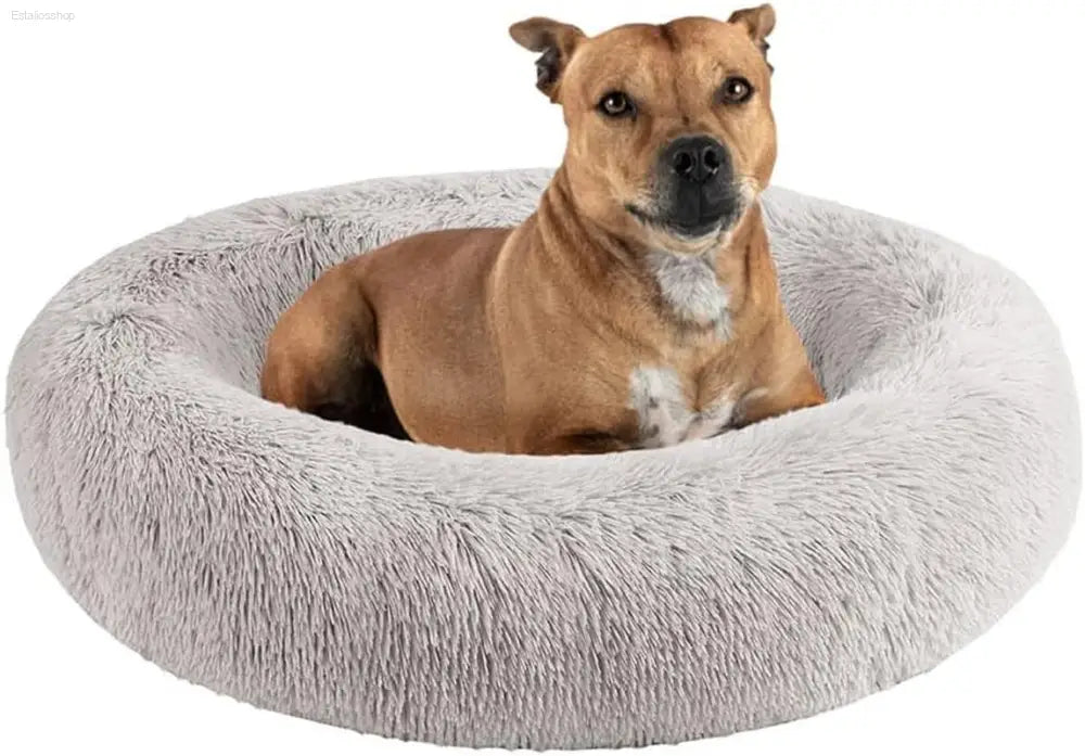 Friends Forever Fluffy Faux Fur Dog Bed - Calming Plush Sofa for Large Dogs, Machine Washable & Non-Slip, 36"x36"x8", Grey
