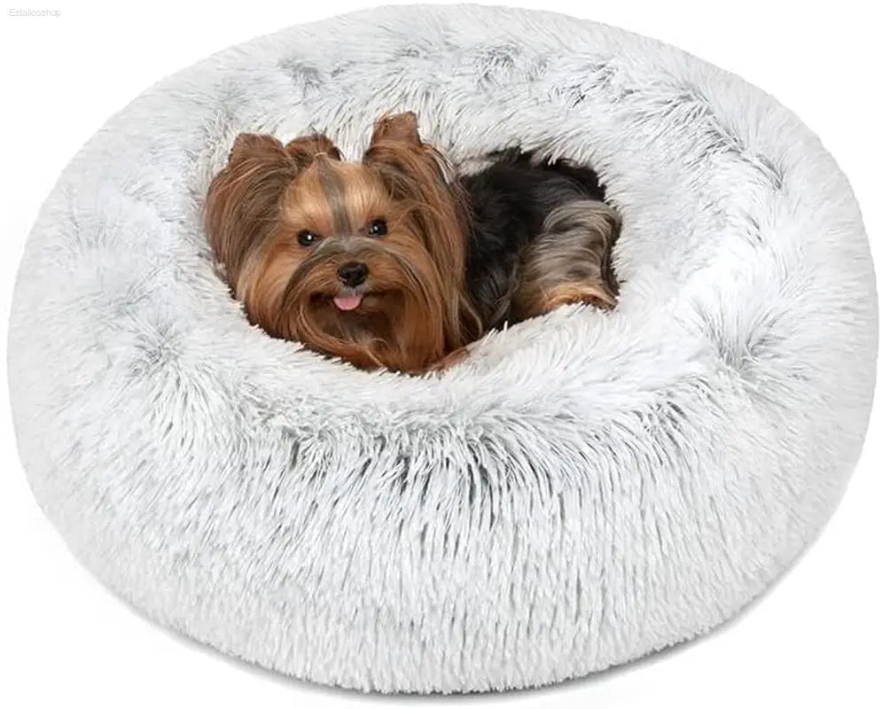 Friends Forever Fluffy Faux Fur Dog Bed - Calming Plush Sofa for Large Dogs, Machine Washable & Non-Slip, 36"x36"x8", Grey