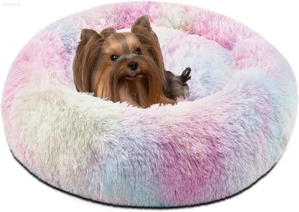 Friends Forever Fluffy Faux Fur Dog Bed - Calming Plush Sofa for Large Dogs, Machine Washable & Non-Slip, 36"x36"x8", Grey