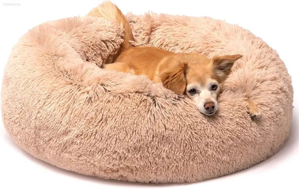 Friends Forever Fluffy Faux Fur Dog Bed - Calming Plush Sofa for Large Dogs, Machine Washable & Non-Slip, 36"x36"x8", Grey