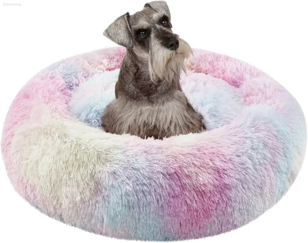 Friends Forever Fluffy Faux Fur Dog Bed - Calming Plush Sofa for Large Dogs, Machine Washable & Non-Slip, 36"x36"x8", Grey