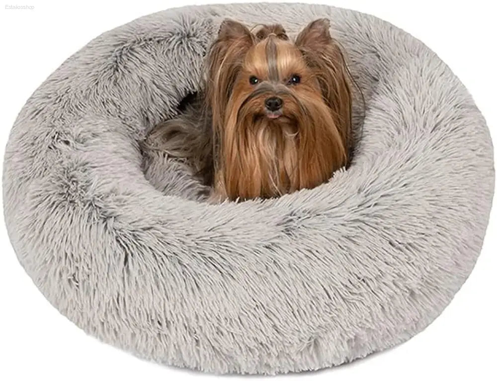 Friends Forever Fluffy Faux Fur Dog Bed - Calming Plush Sofa for Large Dogs, Machine Washable & Non-Slip, 36"x36"x8", Grey