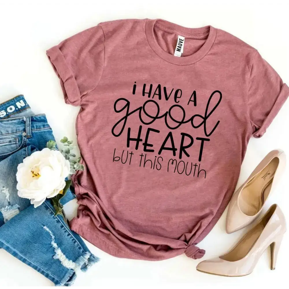 Mauve t-shirt with a funny saying from Funny Tees, perfect for casual wear