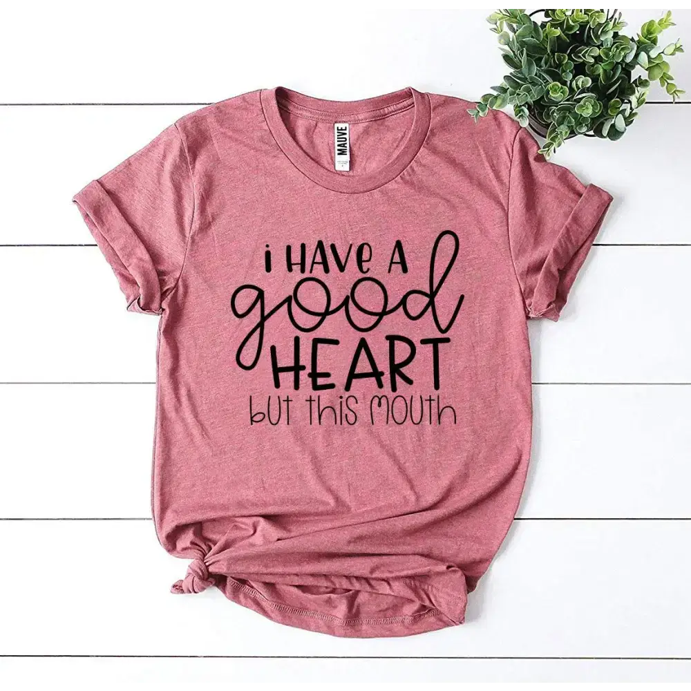 Mauve t-shirt with funny saying available in Heather Gray Sold style