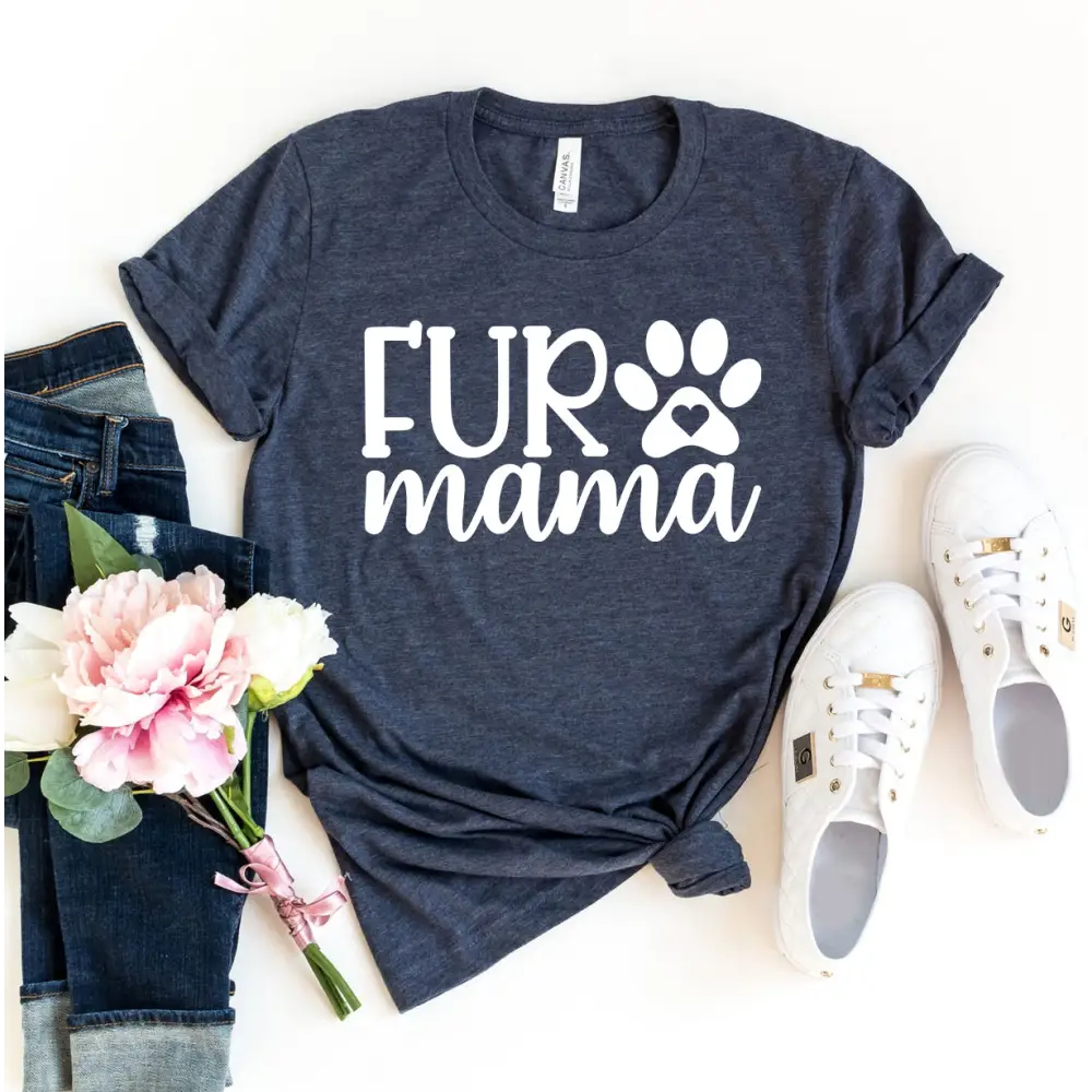 Dark blue Fur Mama t-shirt in heather navy perfect for dog lovers and casual wear