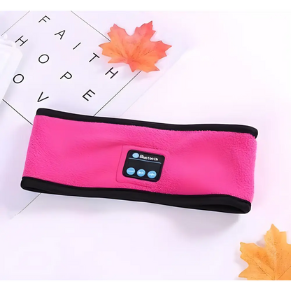 Fuzzy Pink Fitness Yoga Headband for outdoor fitness with cozy Bluetooth fleece