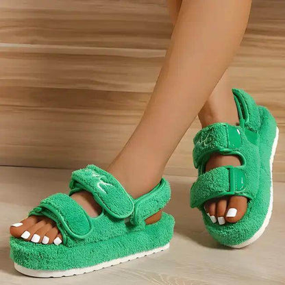 Cozy Fuzzy Platform Sandals in Vibrant Colors - Estalios