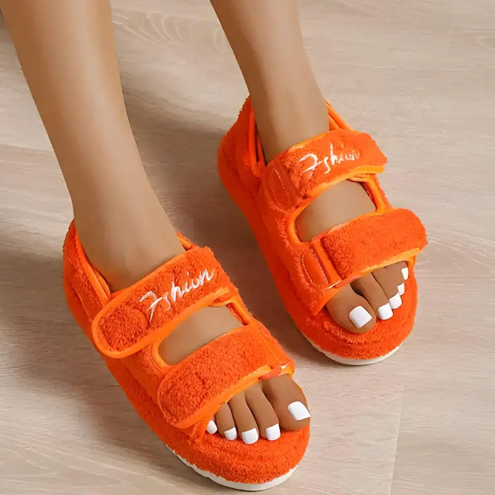 Orange Terry Cloth Fuzzy Platform Sandals from Sandals Shoe Deals collection