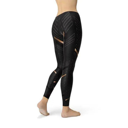Stylish Geometric Black Leggings with Stripes for Women - Estalios