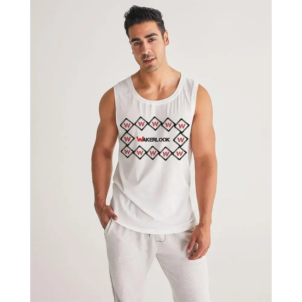 Geometric Tank Deals Rib-Knit Trim - Mens