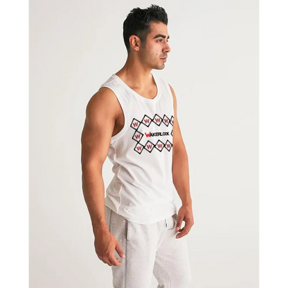 White tank top with geometric design from Geometric Tank Deals Rib-Knit Trim collection