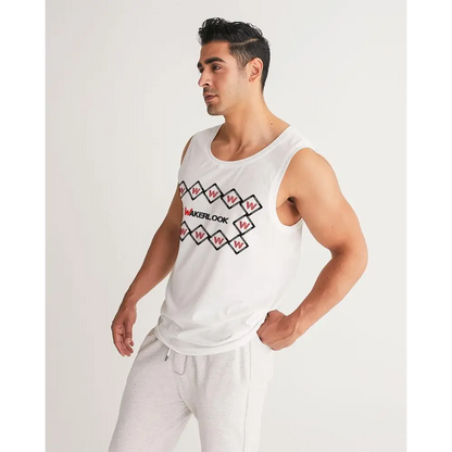 Stylish White Tank Top with Geometric Design from Geometric Tank Deals Rib-Knit Trim