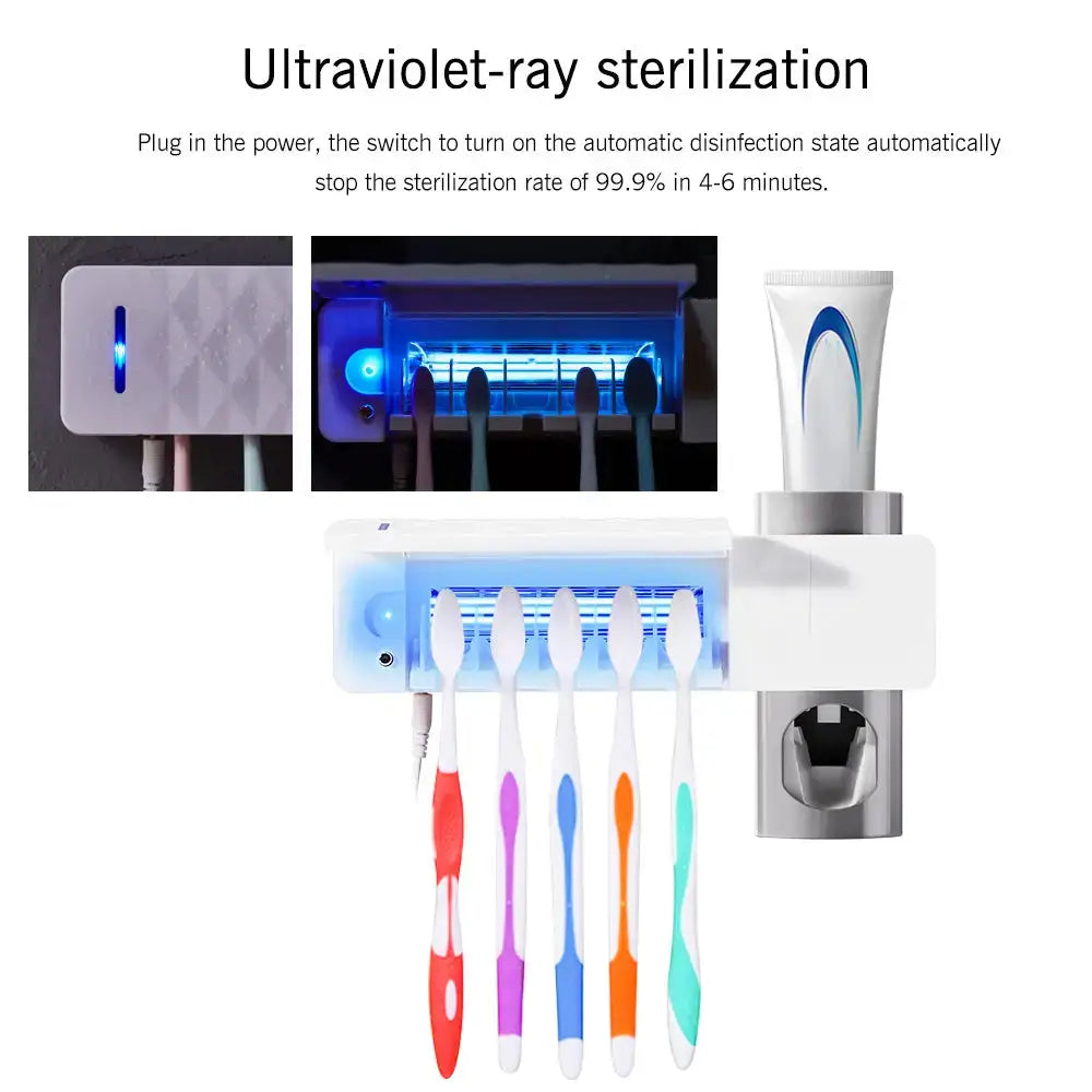 Germ-Zapping Automatic Toothbrush Sterilizer with anti-bacteria UV and toothpaste dispenser