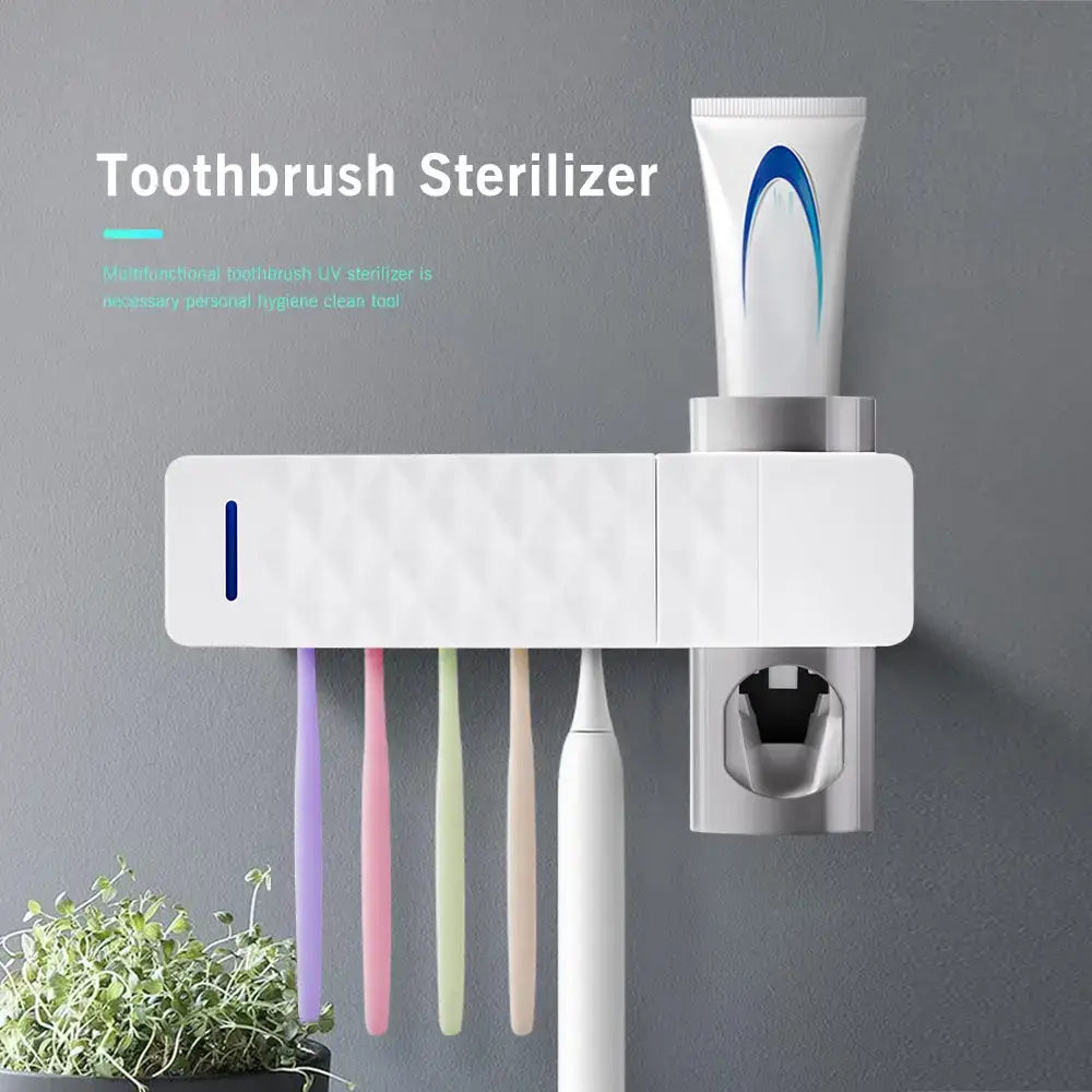 Germ-Zapping Automatic Toothbrush Sterilizer with anti-bacteria UV toothpaste dispenser