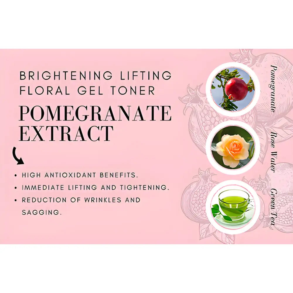 Get Glowing with Pomegranate Floral Gel Toner, featuring brightening pomegranate extract