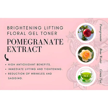 Get Glowing with Pomegranate Floral Gel Toner, featuring brightening pomegranate extract