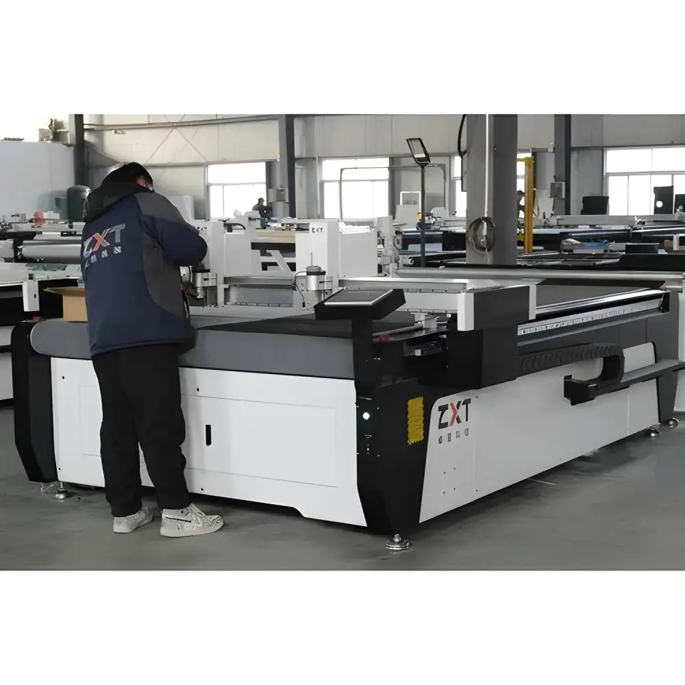 Flatbed cutting machine used for Giant Drop Stitch PVC surfboard fabric production