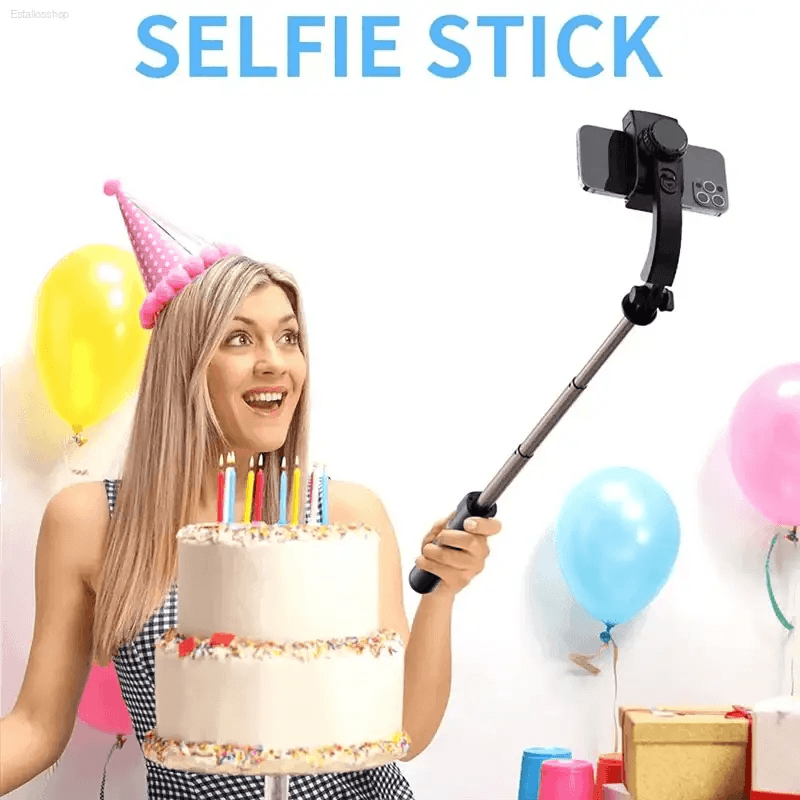 Gimbal Stabilizer Selfie Stick Black With Bluetooth Shutter - Estalios
