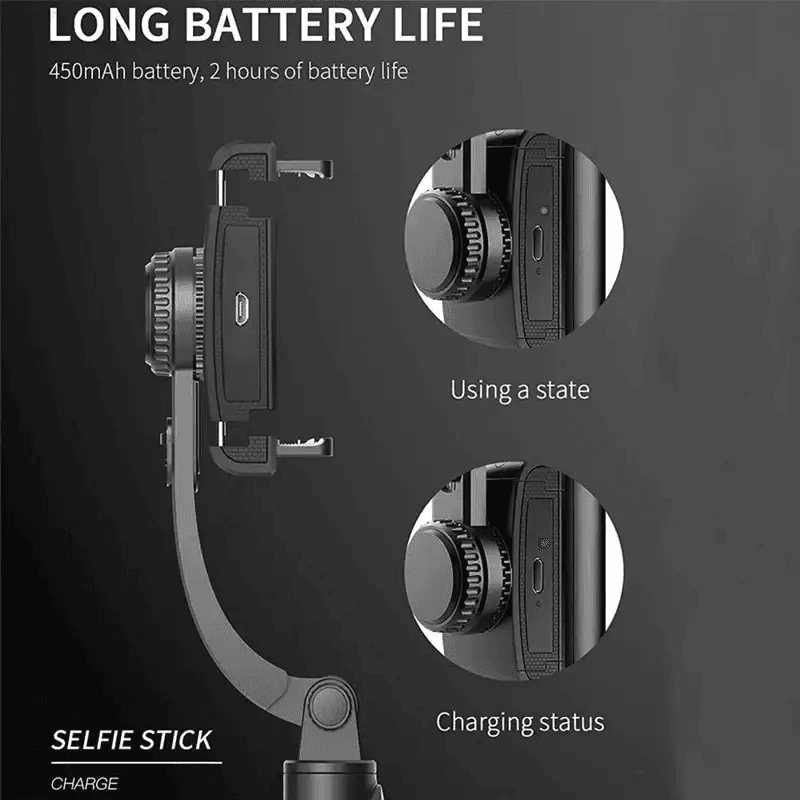 Gimbal Stabilizer Selfie Stick Black With Bluetooth Shutter - Estalios