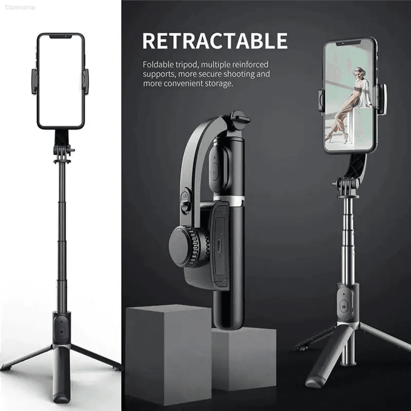 Gimbal Stabilizer Selfie Stick Black With Bluetooth Shutter - Estalios