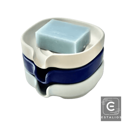 Glossy Celadon Blue Self-Draining Porcelain Soap Dish - Estalios