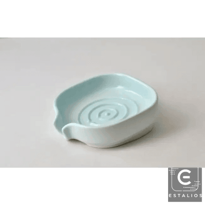 Glossy Celadon Blue Self-Draining Porcelain Soap Dish - Estalios