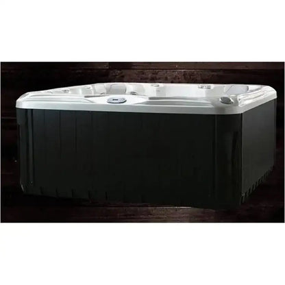 Rectangular hot tub with dark exterior from Glow Tub, perfect for outdoor LED relaxation