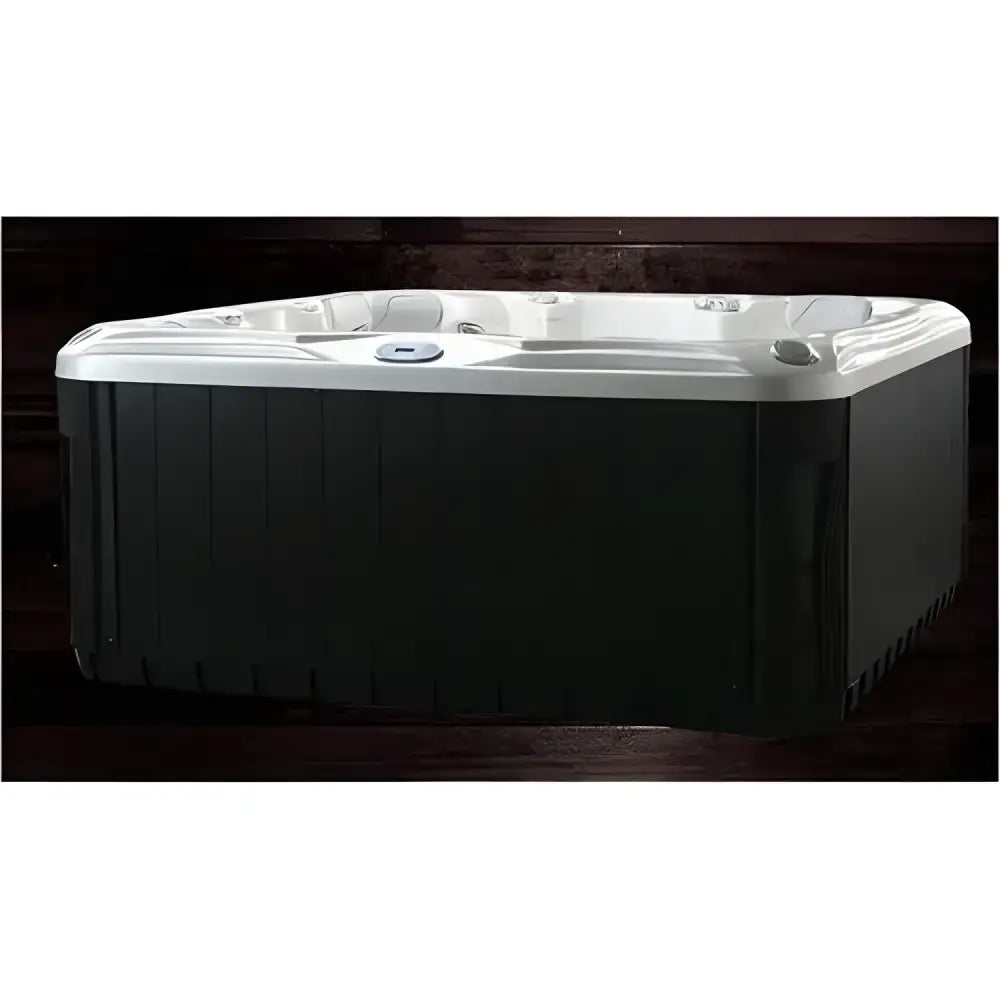 Black and white hot tub in the Glow Tub White Outdoor LED Bathtub for modern outdoor vibes