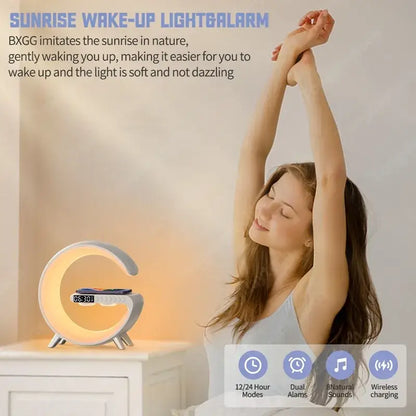 Sunrise wake-up light alarm clock and multifunctional wireless charger in one sleek design