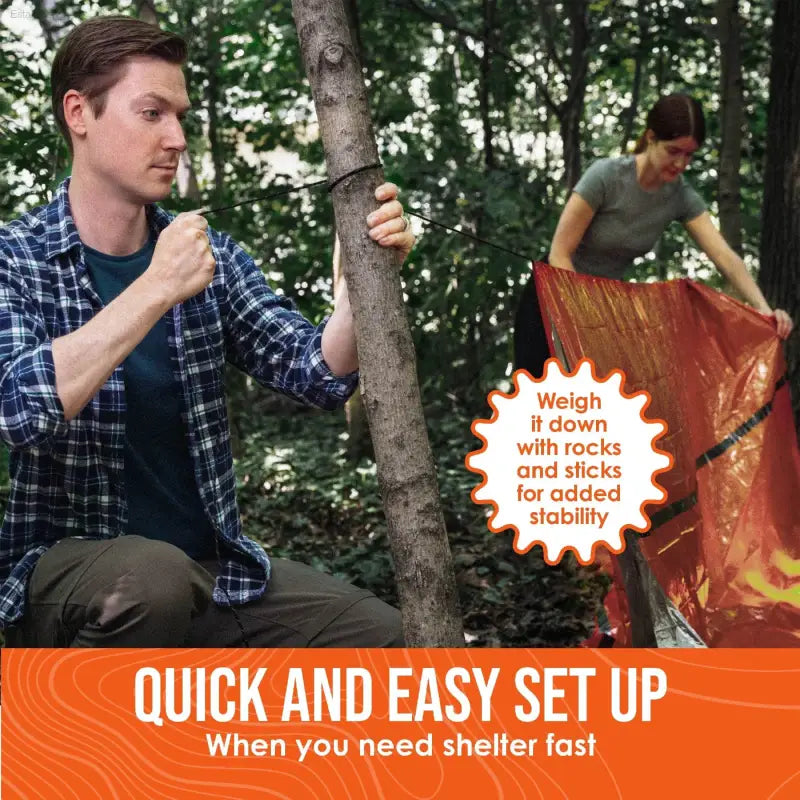 Go Time Gear 2-Person Emergency Survival Tent - Waterproof, Windproof & Thermal with Whistle, Paracord, Lightweight Stuff Sack - Bright Orange - Estalios