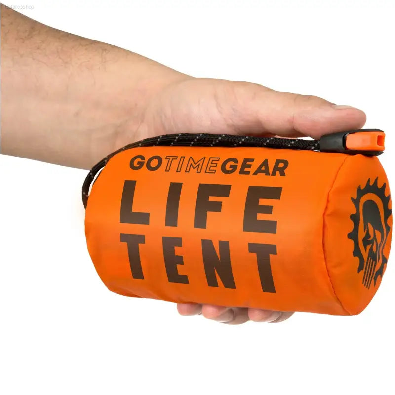 Go Time Gear 2-Person Emergency Survival Tent - Waterproof, Windproof & Thermal with Whistle, Paracord, Lightweight Stuff Sack - Bright Orange - Estalios