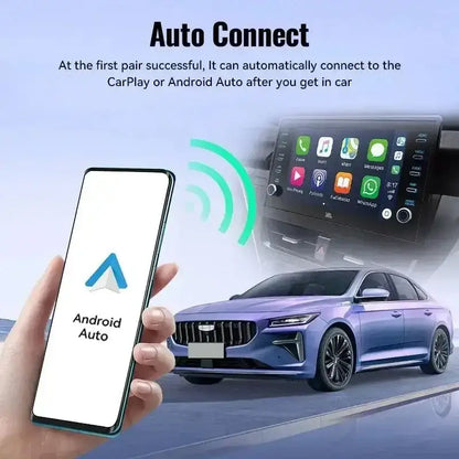 Car infotainment system showcasing Go Wireless CarPlay Android Auto with Android Auto wireless