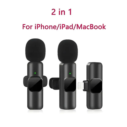 Black wireless lavalier microphones for easy portable audio video recording