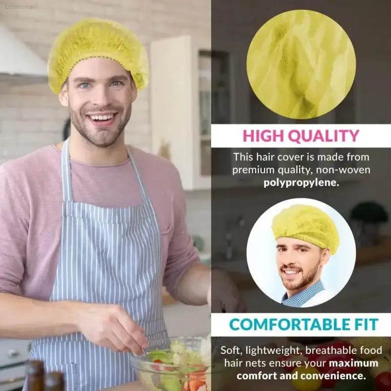 Go Yellow! Disposable Bouffant Caps for Hair Today! Here's your Product Description: Get Ready to Rock the Ultimate in Hygiene and Hair Control - Estalios