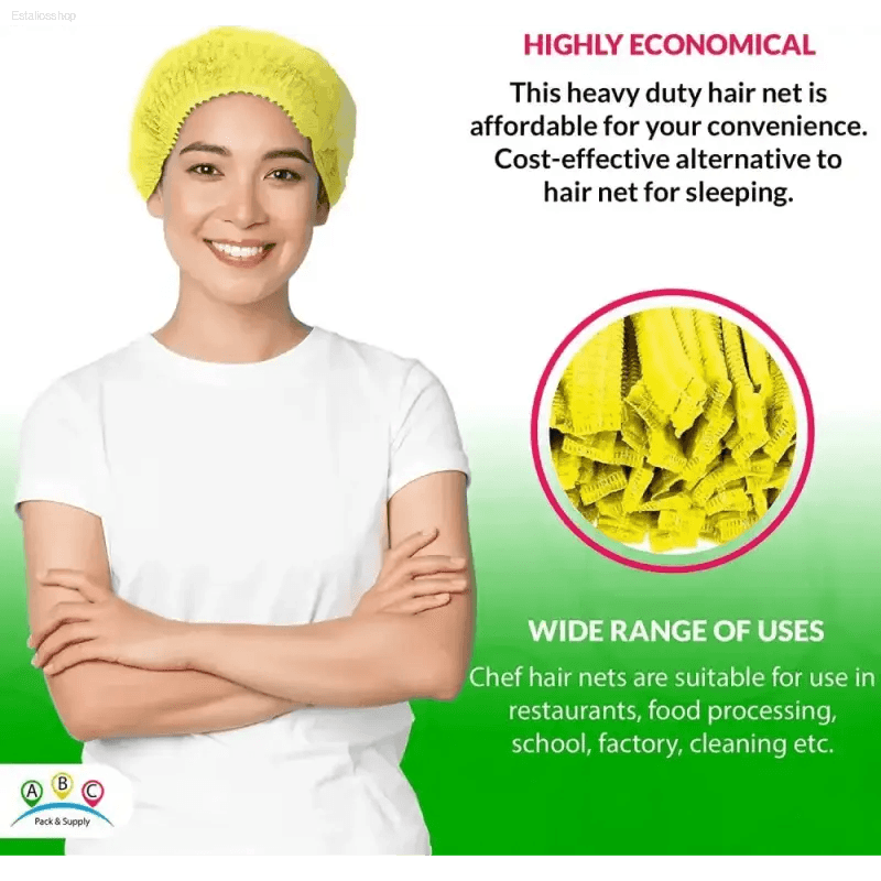 Go Yellow! Disposable Bouffant Caps for Hair Today! Here's your Product Description: Get Ready to Rock the Ultimate in Hygiene and Hair Control - Estalios
