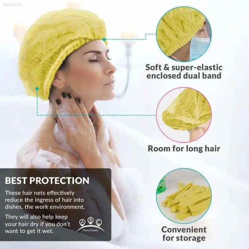 Go Yellow! Disposable Bouffant Caps for Hair Today! Here's your Product Description: Get Ready to Rock the Ultimate in Hygiene and Hair Control - Estalios