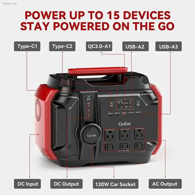 GOFORT Portable Power Station with 540Wh Capacity and 6 AC Outlets for Outdoor RV and Van Camping - EstaliosShop
