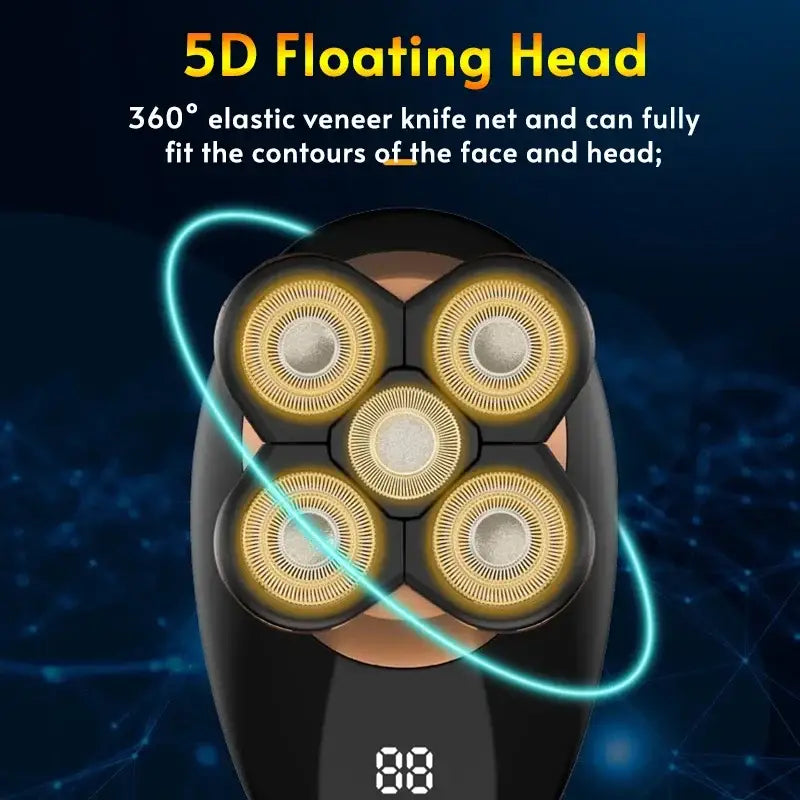 Gold 5-Head Shaver for Bald Men with five floating heads for a smooth shave