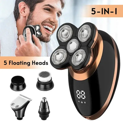 Gold 5-Head Shaver for Bald Men, perfect head hair clipper for a smooth shave