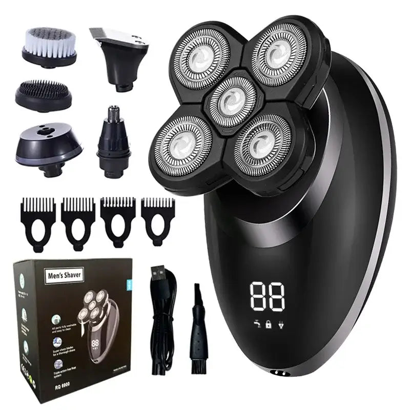 Black Gold 5-Head Shaver with accessories for men bald head grooming and clipper nose trimmer