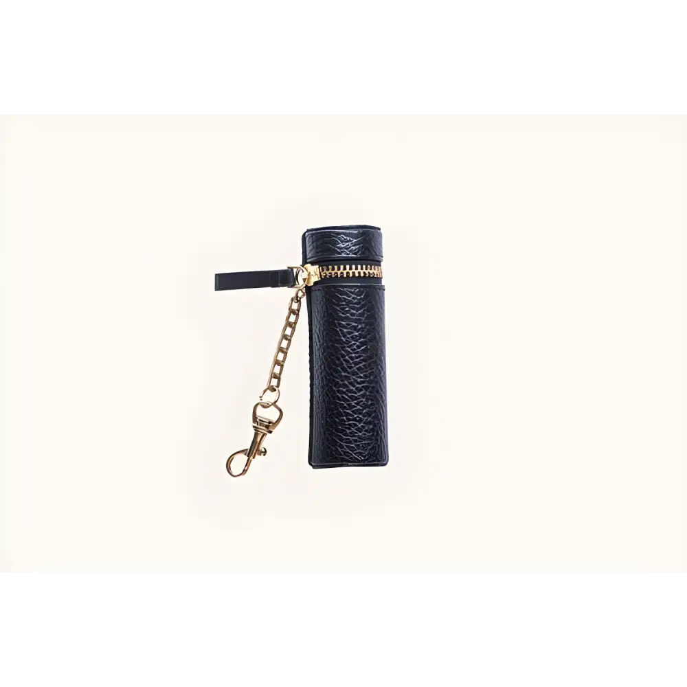 Black leather lipstick holder with gold zipper, perfect for your lipstick keeper needs