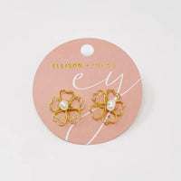 Gold Flower Freshwater Pearl Earrings with Heart Petals Elegance - Estalios